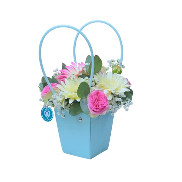 Delicate Grace — Mini Bag with White Gerberas & Pink Peony Roses