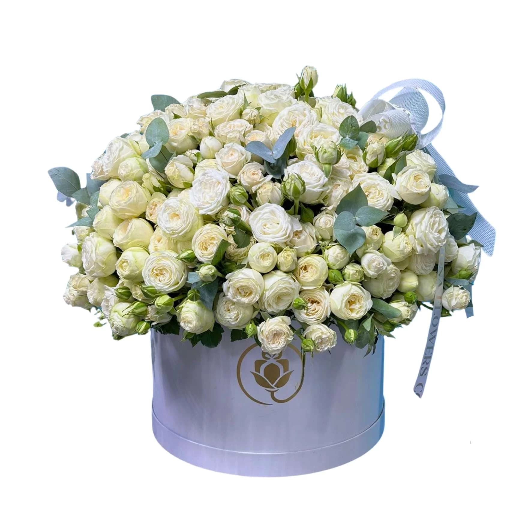 Մեծ Տուփով ծաղիկներ "Elena" սպիտկա պիոնանման վարդերով