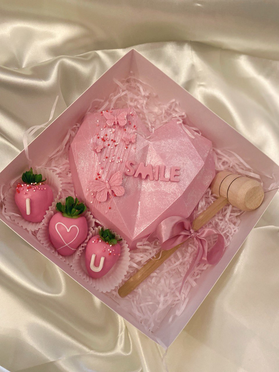 Broken heart filled with strawberries inside