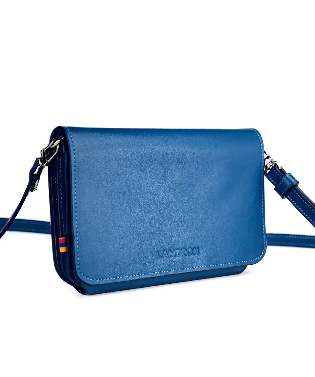 Leather bag "Lambron" Reef (blue) classic clutch bag