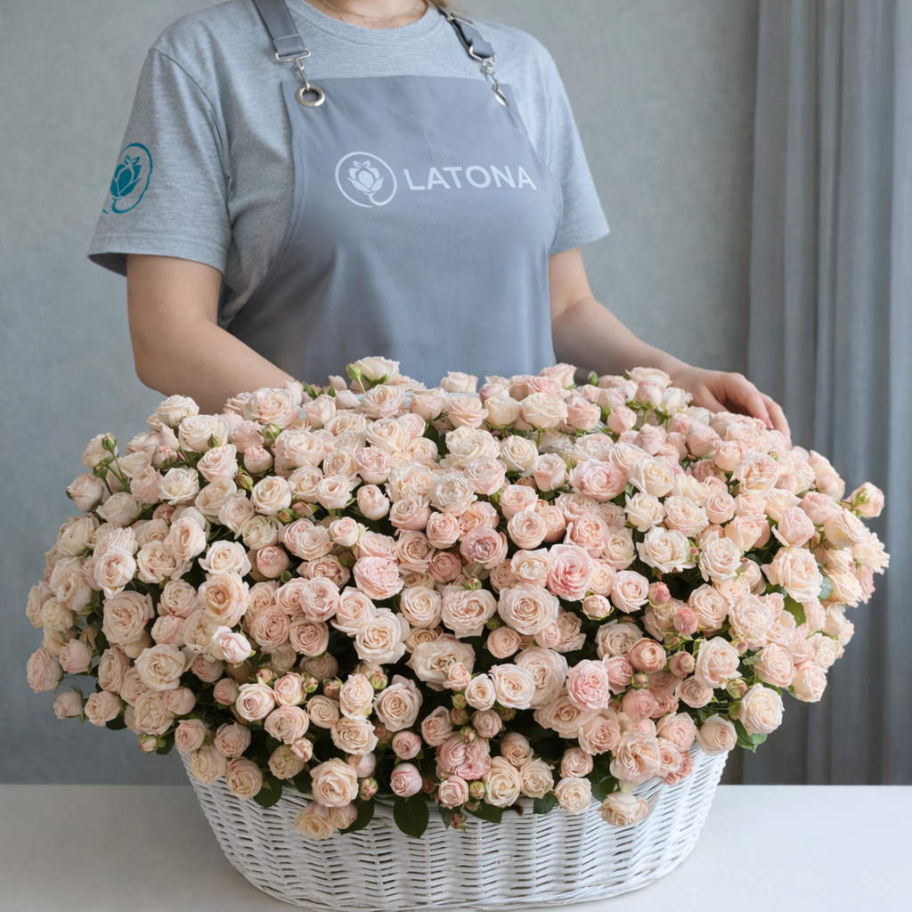 Luxury basket with cream-colored peony roses