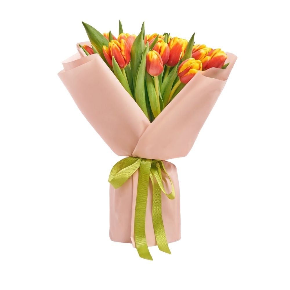Bouquet with red and yellow tulips