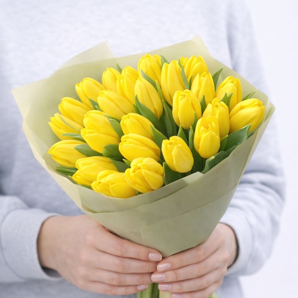 Bouquet with yellow tulips.
