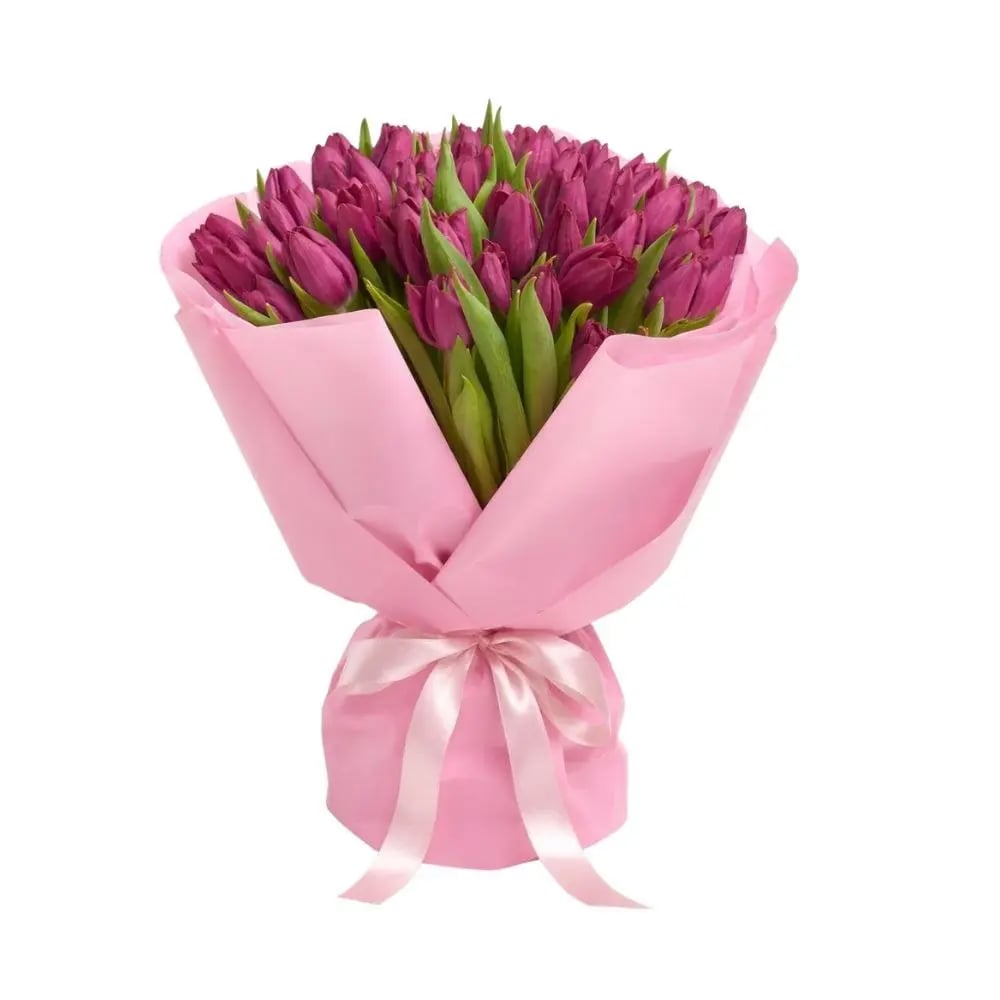 Bouquet with dark purple tulips