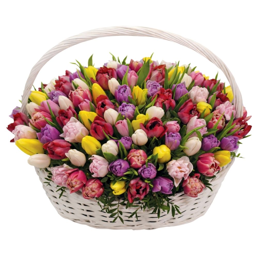Spring basket with tulips