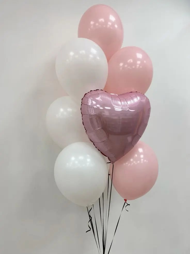 Шары с гелием бело-розовые, 7 штук