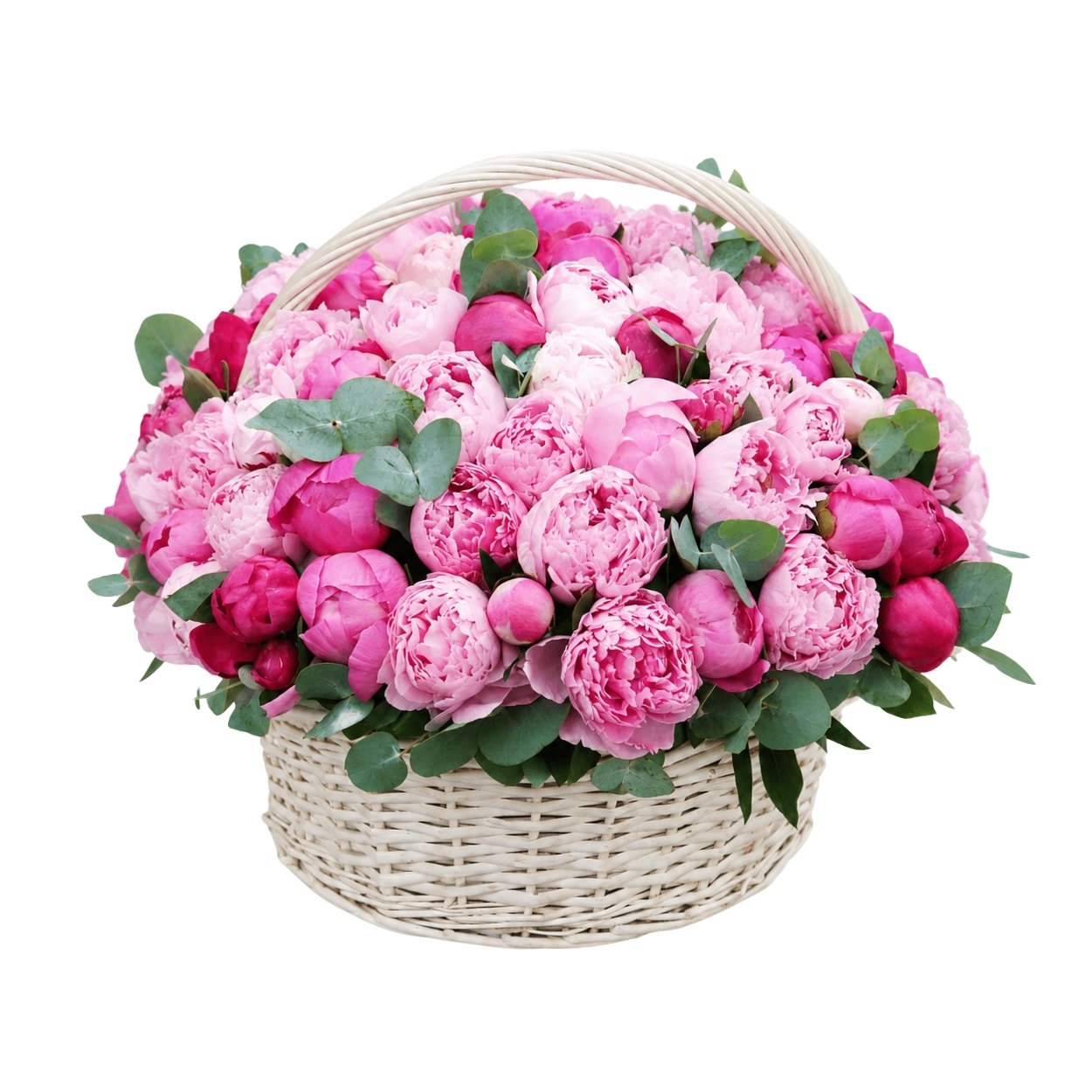 Basket with pink peonies - Latona Flowers