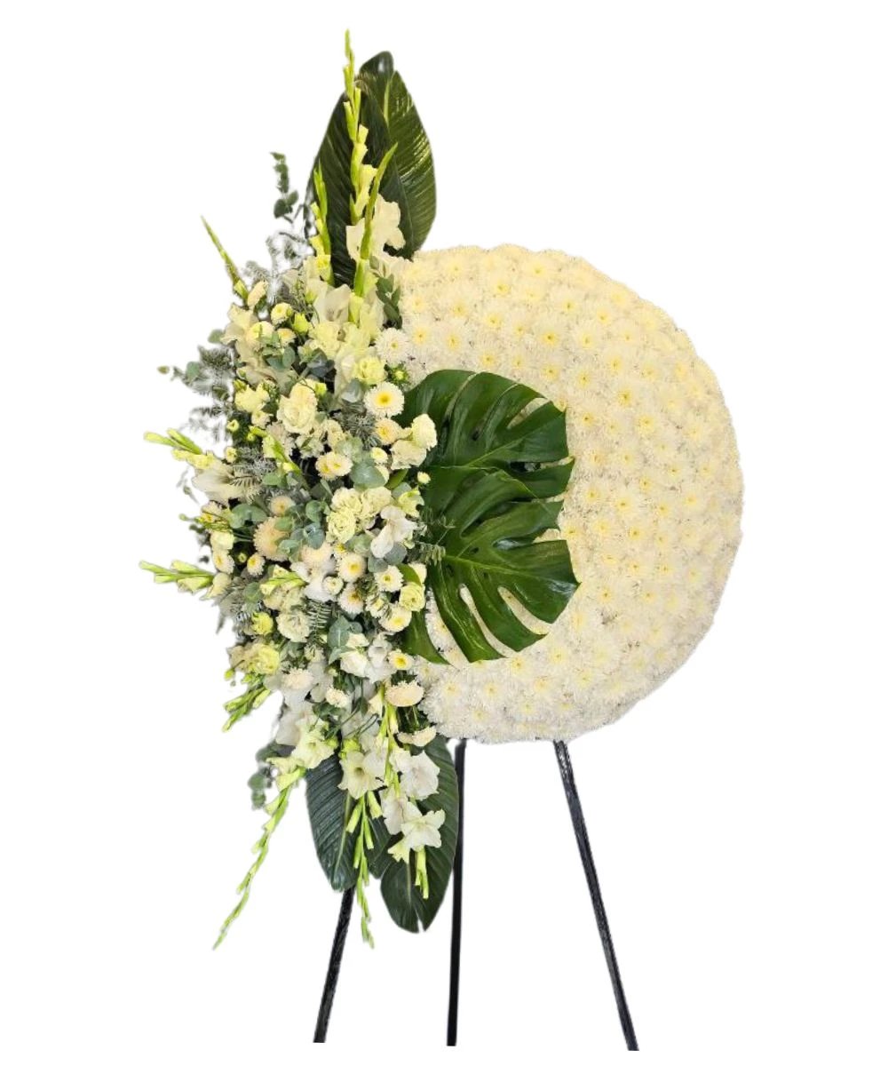 Белый траурный венок 62