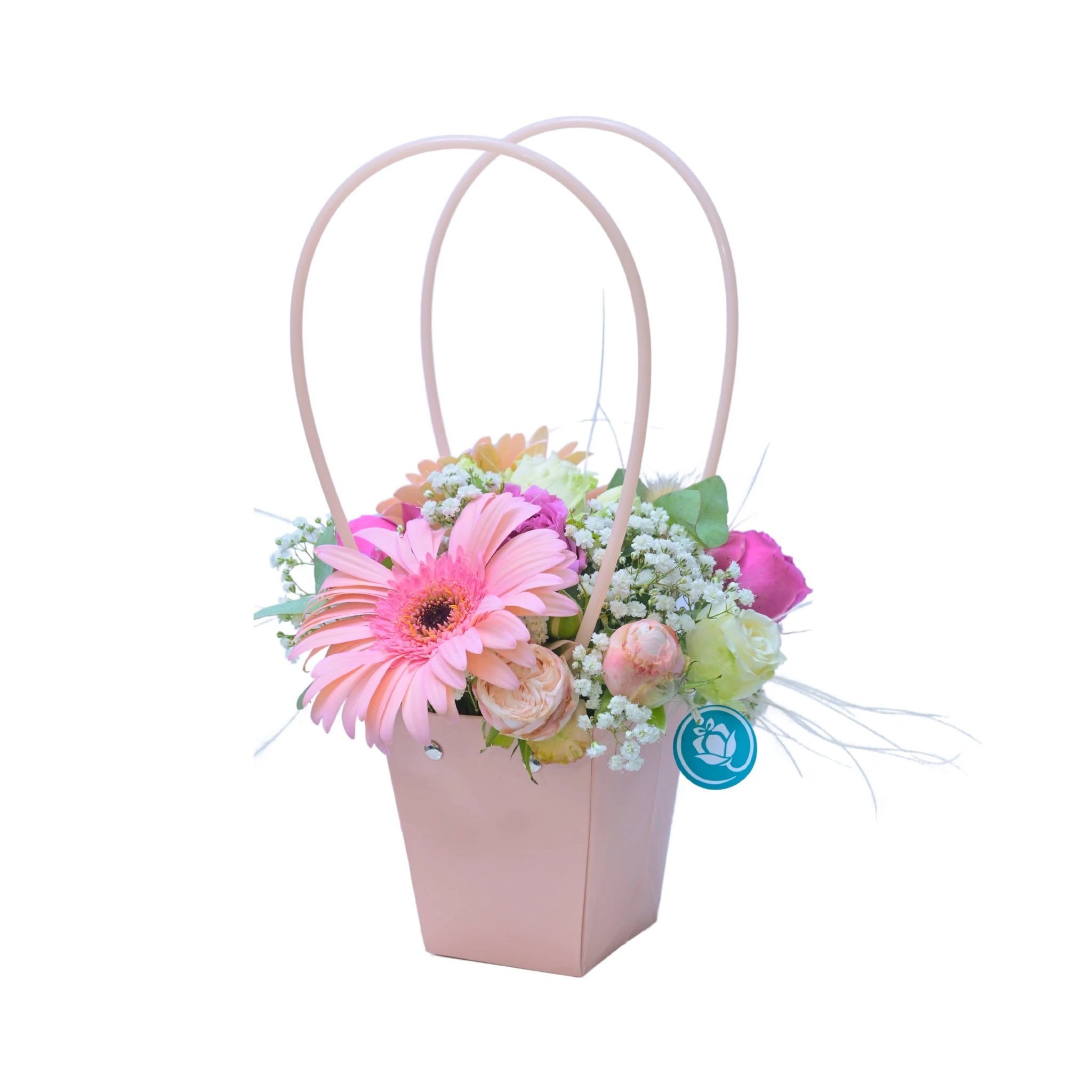 Blush Harmony — Mini Bag with Soft Pink Gerberas & Peony Roses
