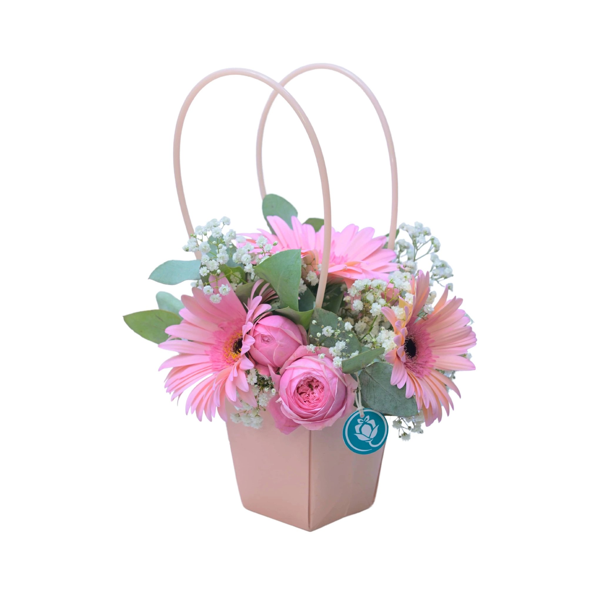 Pink Pocket — Small Bag with Pink Gerberas & Peony Roses