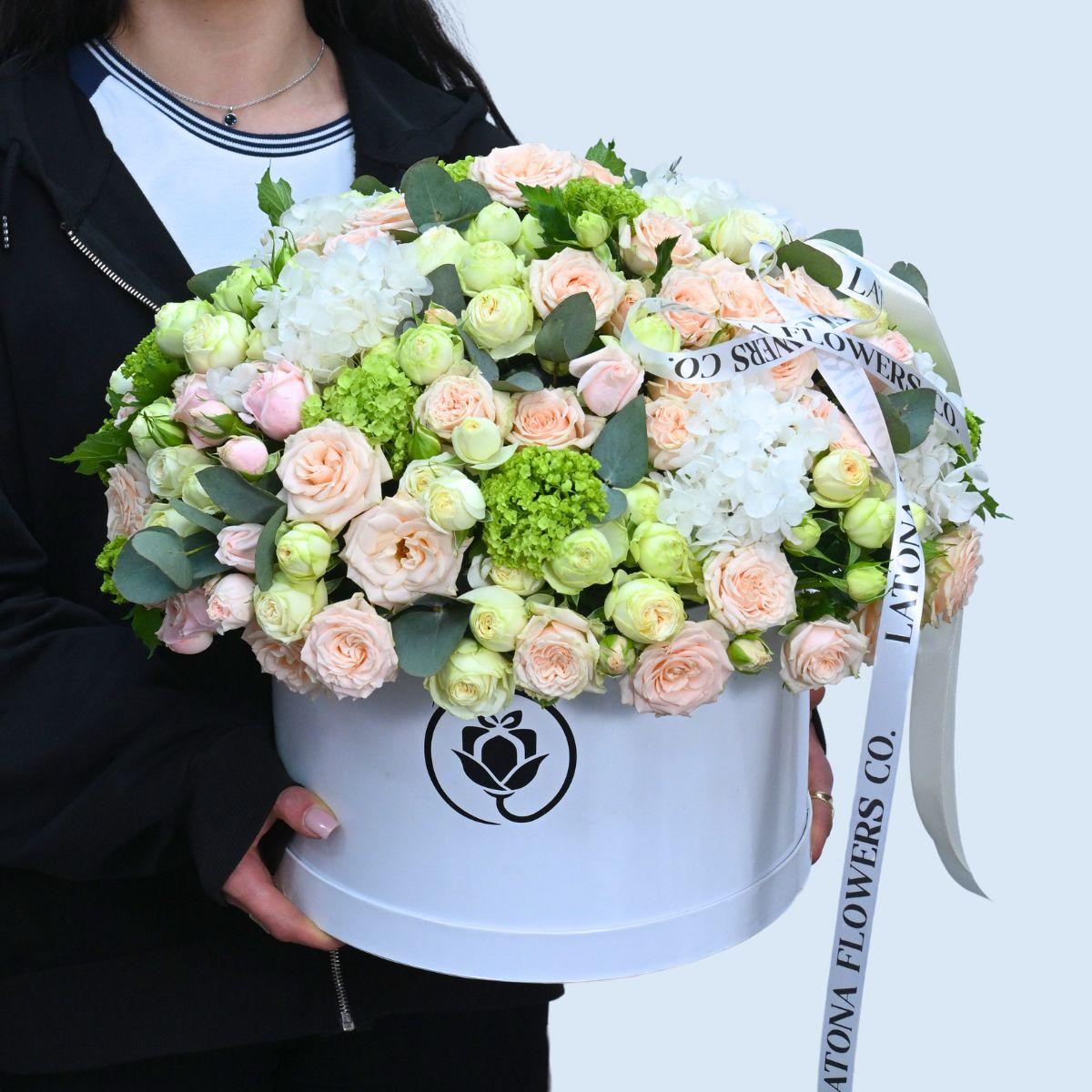 Flowers in a box  "MARIELL" with peony rose