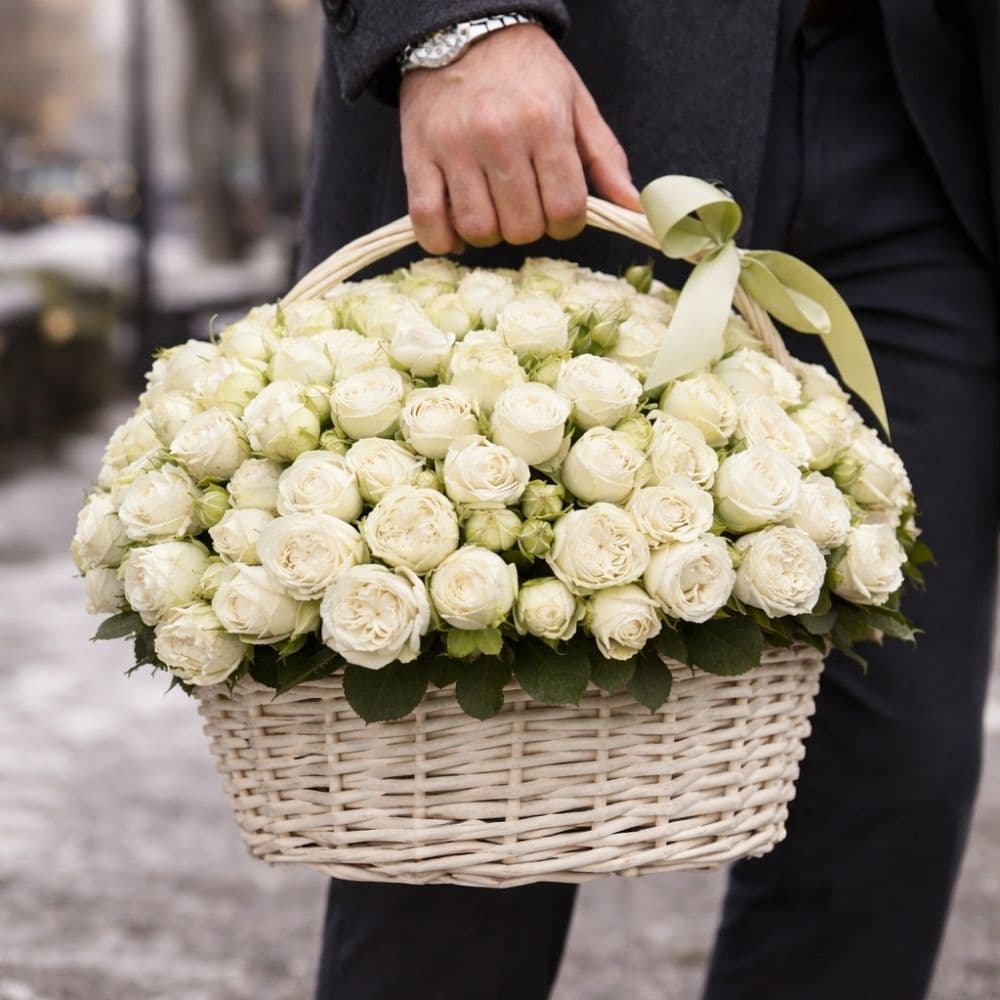 Basket "Charm of White Roses"