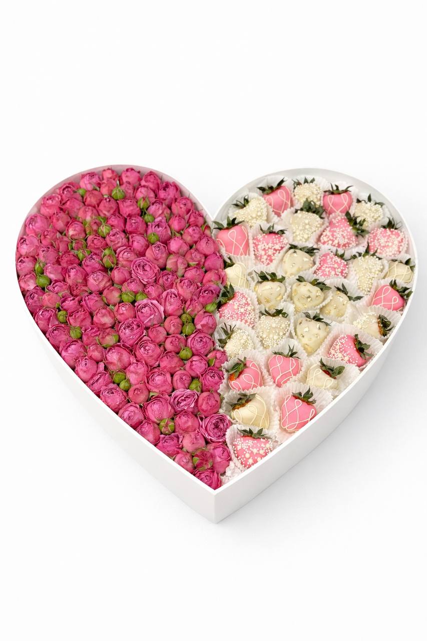 Chocolate-covered strawberries and roses set - Teddy Shop