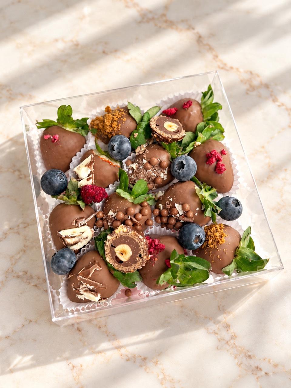 Chocolate-covered strawberries in a festive box 🍓🍫