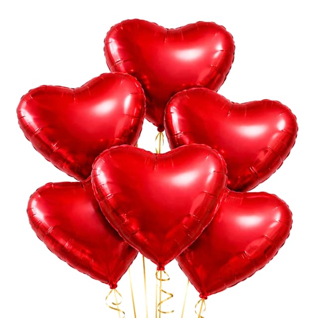 Red heart-shaped helium balloons (6 pcs)