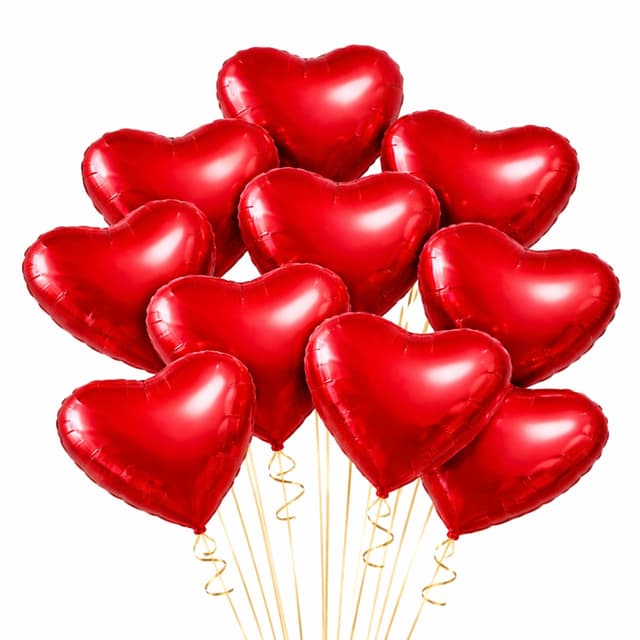 Red, heart-shaped helium balloons (9 pcs)