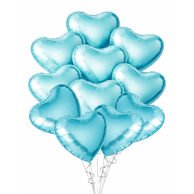 Blue, heart-shaped helium balloons (11 pcs)
