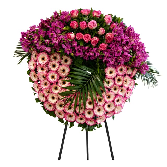 Wreath with pink roses, alstroemerias, and gerberas - Luna Flowers