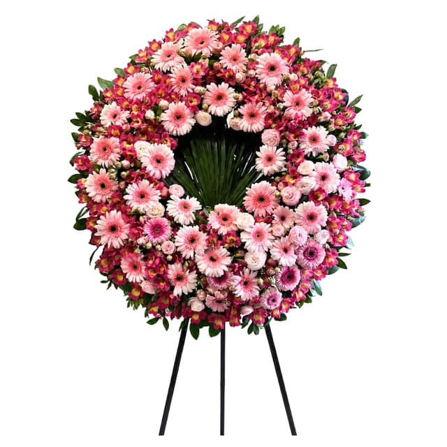 Wreath with circular and light pink flowers - Luna Flowers
