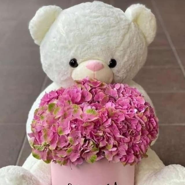 Floral arrangement in a box with bear 41 - VkusLil