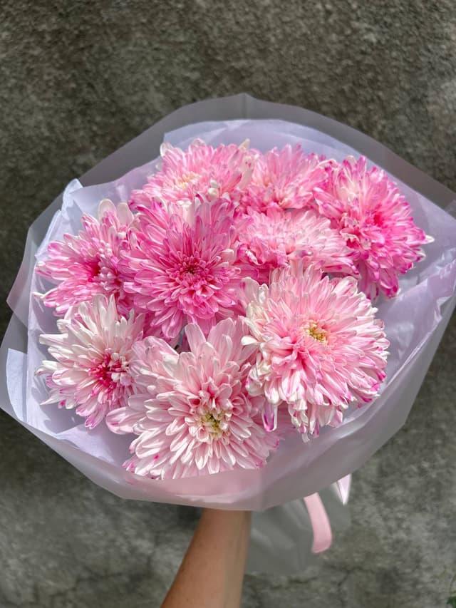 Bouquet of 9 pink chrysanthemums