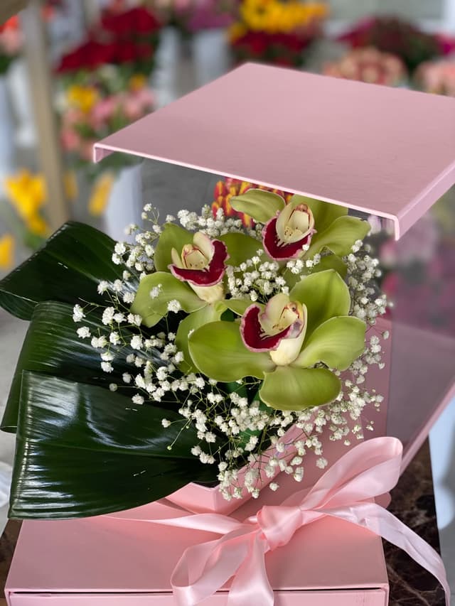 Box with orchid and sweets - Vanila Flowers Shop