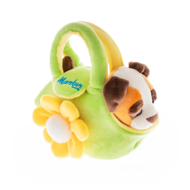Soft toy dog with a bag