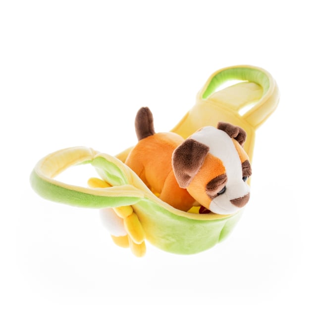Soft toy dog with a bag