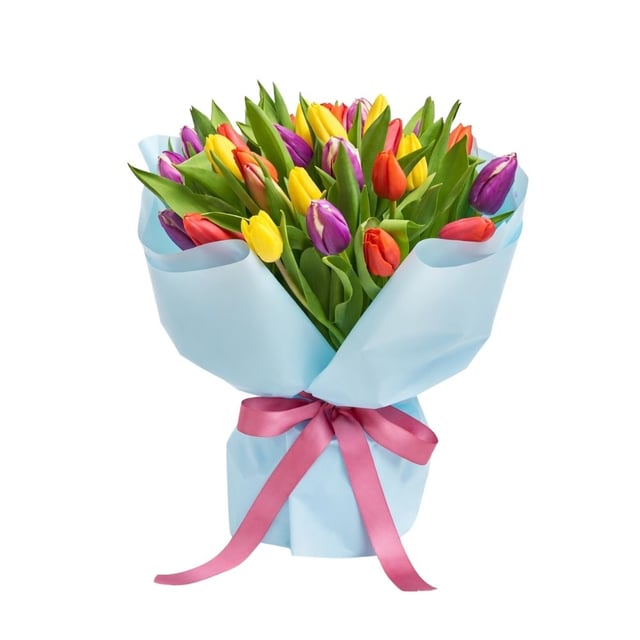 Bouquet with colorful tulips