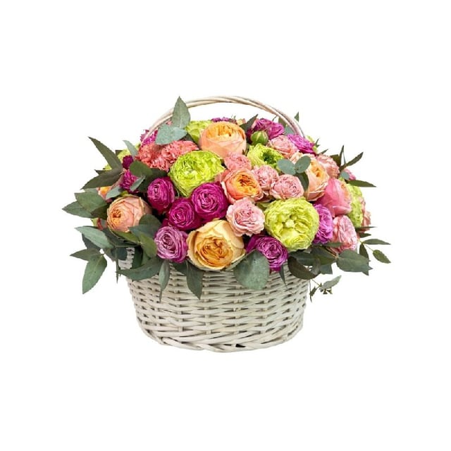 Basket with peonies