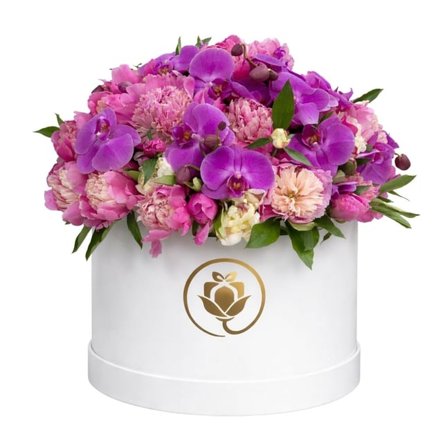 Wreath with peonies and orchids "Floral Symphony"