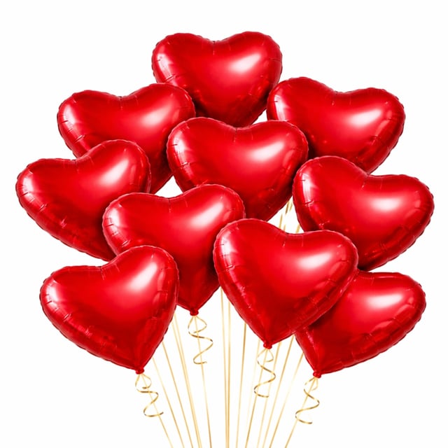 Красные воздушные шары в форме сердца с гелием (9 шт.)