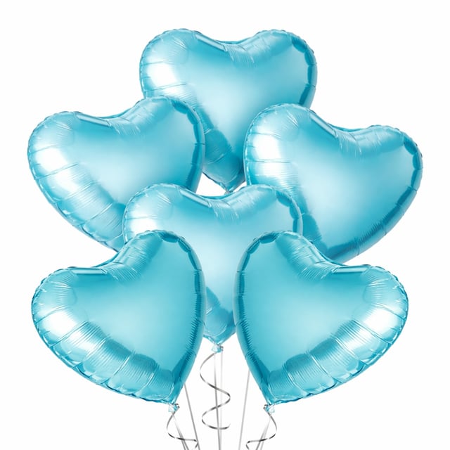Синие воздушные шарики в форме сердца с гелием (6 шт.)