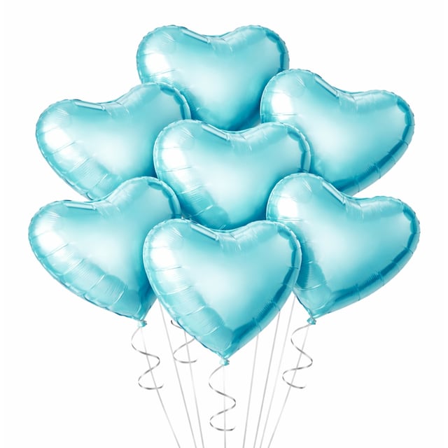 Синие, шарики в форме сердца с гелием (7 штук)
