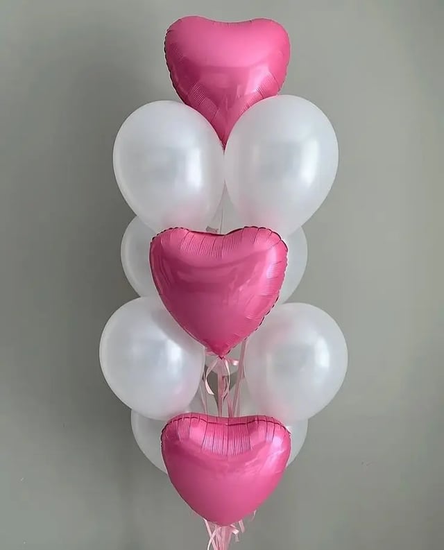 Шарики с гелием бело-розовые, 13 штук