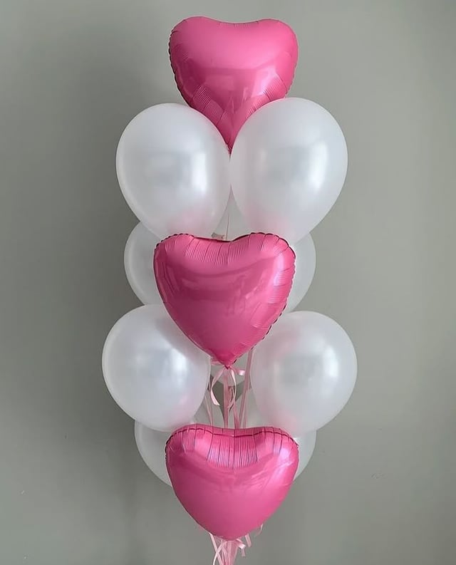 Шарики с гелием бело-розовые, 13 штук